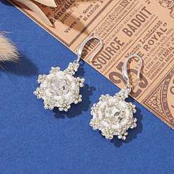 K9 orecchino pendente rotondo piatto con strass di vetro e semi&nbsp;EJEW-MZ00110