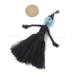 Хеллоуин хлопковые нитки кисточка и синтетический бирюзовый череп подвеска украшения HJEW-JM03756
