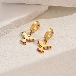 Boucles d'oreilles créoles en acier inoxydable 201 avec oiseau en métal pour femmes&nbsp;SE6238-1