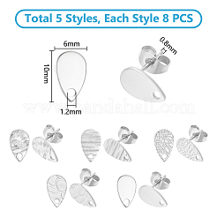 40 шт. 5 стиля фурнитуры для сережек-гвоздиков из нержавеющей стали 304 STAS-UN0057-65