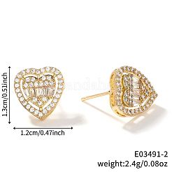 Элегантные серьги-гвоздики в форме сердца из латуни с прозрачным кубическим цирконием&nbsp;QP4520-2