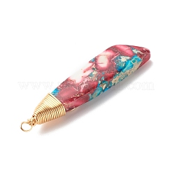 天然レガライト/インペリアルジャスパー/海底堆積物ジャスパービッグペンダント  金色の銅線を巻いた  染め  翼状の  ショッキングピンク  50~51x12x6~7mm  穴：3mm&nbsp;PALLOY-JF01631-02