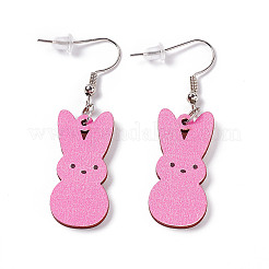 Boucles d'oreilles lapin en bois&nbsp;EJEW-D189-01C