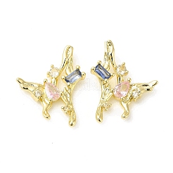 Aretes de mariposa con circonitas cúbicas de colores&nbsp;EJEW-H092-04G