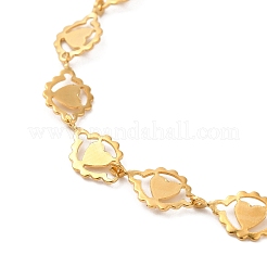 女性用304ステンレススチールチェーンブレスレット  ゴールドカラー  ハート  7-1/2インチ（18.9cm）  リンク：13x7mm&nbsp;BJEW-I313-06