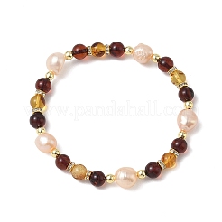 Elastische Armbänder aus natürlichen Süßwasserperlen und Bernstein für Damen&nbsp;BJEW-JB13719