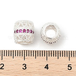 真鍮製マイクロパヴェキュービックジルコニアヨーロピアンビーズ  大穴ビーズ  バレル  ラックめっき  カドミウムフリー＆鉛フリー  長持ちメッキ  銀  赤ミディアム紫  10x9mm  穴：5mm&nbsp;KK-P297-05S-05