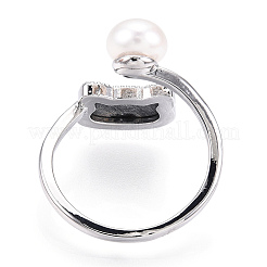 Открытое кольцо-манжета на палец из натурального жемчуга с черной ракушкой PEAR-N022-C01