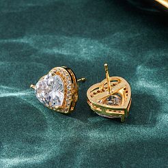 Boucles d'oreilles en laiton avec micro pavé de zircons cubiques pour femmes&nbsp;EJEW-F418-06G