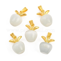 キャッツアイペンダント  黄金トーン合金パーツ  アップルチャーム  ホワイト  20x14mm&nbsp;FIND-SZC0010-536