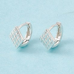 女性のための真鍮のひし形の太いフープピアス  カドミウムフリー＆鉛フリー  925銀メッキ  9x9.5x6.5mm  ピン：0.9mm&nbsp;KK-A172-36S
