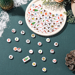 100 шт. непрозрачные акриловые бусины с рождественским принтом&nbsp;OACR-SP0001-93