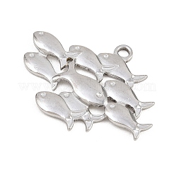 オーシャンシリーズ 304 ステンレススチールペンダント  ステンレス鋼色  魚のチャーム  26x36x2.5mm  穴：2.5mm&nbsp;STAS-L313-04A-P