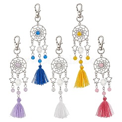 Pendentif décoratif en alliage et perles de jade malaisien naturel et teinté&nbsp;HJEW-JM02937