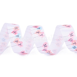 Ruban de satin de polyester imprimé joyeuse fête des mères simple face&nbsp;OCOR-L044-01B