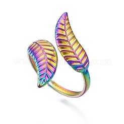 304ステンレススチールリーフカフリング  女性のためのレインボーカラーオープンリング  usサイズ7 1/2(17.7mm)&nbsp;RJEW-N038-1010