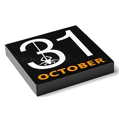 ハロウィンテーマの飾り  木製ホームデスクトップディスプレイ装飾  10月31日の正方形  ブラック  100x100x10.5mm&nbsp;DJEW-M007-01C