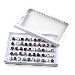 Овальные кольца на палец из смешанных натуральных и синтетических драгоценных камней RJEW-N044-05