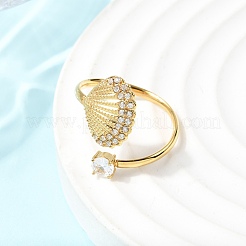 Открытые кольца-манжеты из нержавеющей стали 304 с микропаве из кубического циркония&nbsp;RJEW-Z130-01G-03