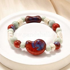 Perline di porcellana fatte a mano e perline di howlite sintetica braccialetti elastici per le donne&nbsp;BJEW-D307-01A