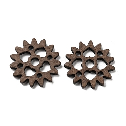 クルミ材の中空ペンダント  ハートのギアチャーム  染色されていない  コーヒー  23.5x2mm  穴：4mm＆2.5mm&nbsp;WOOD-G018-02-1