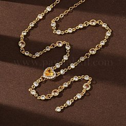 Herzanhänger aus Messing mit Zirkonia-Pavé und Y-Quaste für Damen&nbsp;NJEW-A071-01G-03