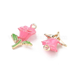 合金エナメルチャーム  バラの花のチャーム  ゴールドカラー  ピンク  19x13x6mm  穴：1.6mm&nbsp;AL-CBA1C50-03G-02