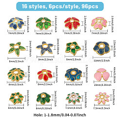 96 pièces 16 styles de capuchons de perles en alliage émaillé&nbsp;FIND-CA0011-46