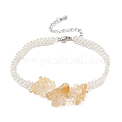 Браслеты ручной работы из стеклянных бусин и натуральной цитриновой крошки для женщин BJEW-MZ00225-01