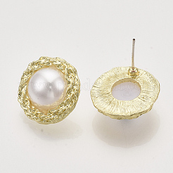 合金スタッドピアス  アブソリュートプラスチック模造パール  ライトゴールド  18.5mm  ピン：0.6mm&nbsp;PALLOY-S121-255