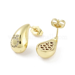 Orecchini a bottone da donna con placcatura a goccia in ottone e zirconi cubici&nbsp;EJEW-B047-02G-07