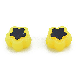 不透明なメッキアクリルビーズ  ライン入り  スター  きいろ  9.5x10x5mm  穴：1.6mm  約1850個/500g&nbsp;OACR-N136-01D