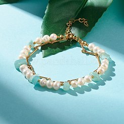 ナチュラルフラワーアマゾナイト＆パールビーズ7-1/8層ブレスレット  リンクチェーン付きレイキブレスレット  ゴールドカラー  18インチ（[2]cm）&nbsp;BJEW-TA00025-04
