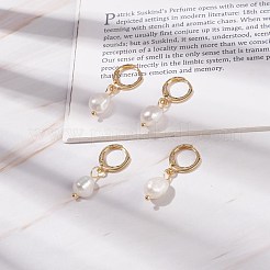 Серьги-кольца с подвесками из натурального жемчуга EJEW-JE04964