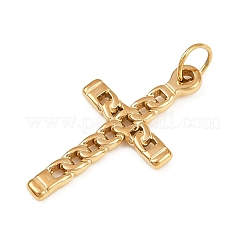 304ステンレスペンダント  丸カン付き  クロスチャーム  ゴールドカラー  28x15.5x2mm  穴：4.5mm&nbsp;LS-STAS-K307-06B-G