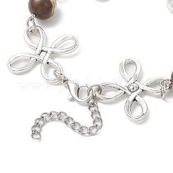 女性用合金天然ゼブラジャスパーリンクブレスレット  花  プラチナ  長さ7-3/4インチ(19.6cm)+40mmエクステンダー&nbsp;BJEW-JB11684-04