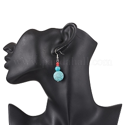 Бронзовые синтетические бирюзовые серьги EJEW-JE06535-01