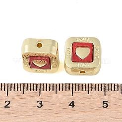 ラックメッキ合金とアクリルビーズ  キューブとハート  レッド  11x11x7mm  穴：1.5mm&nbsp;FIND-B037-01G-03