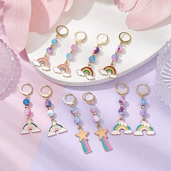 Серьги-кольца из радужного натурального белого нефрита (окрашенные) EJEW-JE05352