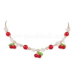 Ожерелья-нагрудники с фруктами из стекла с трещинками и натурального кварца для женщин NJEW-JN05202-02