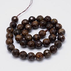 ファセット（64ファセット）天然ブロンズ石ラウンドビーズ連売り  10mm  穴：1mm  約38個/連  15.5インチ&nbsp;G-L284-01-10mm