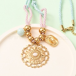 Ожерелья из полиэстерового шнура с подвеской в виде цветка в виде ковбойской шляпы из нержавеющей стали 304 NJEW-C105-02G