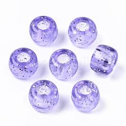 クリアアクリルヨーロピアンビーズ  大穴ビーズ  グリッターパウダー付き  ab色のメッキ  コラム  パープル  6x9mm  穴：4mm  約1900個/500g&nbsp;MACR-N008-14E