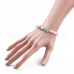 Braccialetto di perline di avventurina verde naturale e perle con ciondoli a cuore in lega smaltata&nbsp;BJEW-JB08039-02