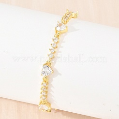 Bracciali a catena con maglie a cuore in ottone e pavé di zirconi cubici per donna&nbsp;KK-CBA68DA-10G-01