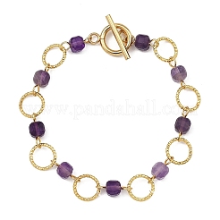 Bracelets à maillons ouverts en améthyste naturelle et laiton pour femmes&nbsp;BJEW-JB14116-01
