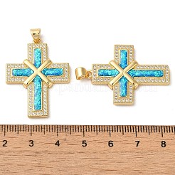 ラックメッキ真鍮マイクロパヴェキュービックジルコニアペンダント  カドミウムフリー＆鉛フリー  長持ちメッキ  クロス  18KGP本金メッキ  33x25x3mm  穴：4x3mm&nbsp;KK-P268-17D-G
