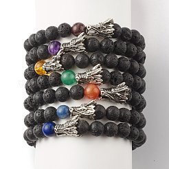 Ensemble de bracelets extensibles de perles rondes en pierre de lave naturelle et pierres mélangées&nbsp;BJEW-JB07466