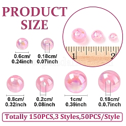 150個3スタイルの透明アクリルビーズ  ab色メッキ  ラウンド  パールピンク  6~10mm  穴：1.8~2mm  50個/スタイル&nbsp;MACR-YW0003-96E