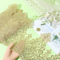 3.3ヤードのポリエステル製衣類パッチ  花  ゴールド  270x2mm&nbsp;DIY-GF0005-99B